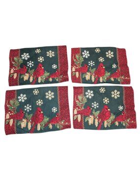 NEW Trim A Tree Set of 4 Snowflake Christmas Cardinals Birds Pinecone Placemats